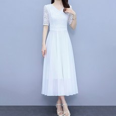 POPLARNC Pinnacle V領連身裙 P24SMOPS031001 含大尺碼, 白色