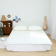 Snoozz 韓國製造 自發熱 高密度 超細纖維 冬季 固定鬆緊帶 床墊, 奶油色