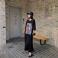 피어니스트 프린트 반팔 오버핏 롱원피스 빅사이즈 포함