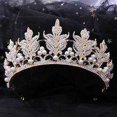 LUNAGLAM 葉片珍珠鑲嵌圖案自助婚紗公主皇冠 WC626, 金色, 1個