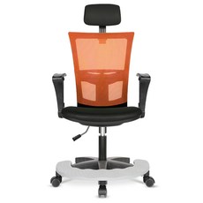 체어포커스 레오 발받침대 헤더형 3각팔 블랙바디 사무용의자 메쉬 L02R, 블랙 + 오렌지