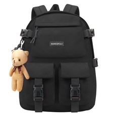 marco polo 粉彩口袋後揹包 MP3241 + 娃娃鑰匙圈組合, 黑色