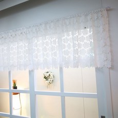 獨特花卉刺繡蕾絲門楣簾迷你窗簾, 白色