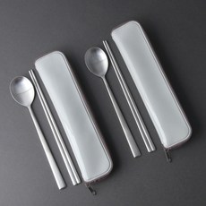 Inspoon PVC 成人餐具袋 2入 + 查理 單人餐具 2套組, 餐具袋 2入 + 湯匙 2入 + 筷子 2雙, 混色