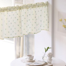 BELLELIFE 自然花卉短窗簾, 淺黃色