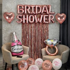 PARTYSHOW 訊息鋁箔香檳戒指氣球 玫瑰金窗簾套組, 新娘婚前派對, 1套