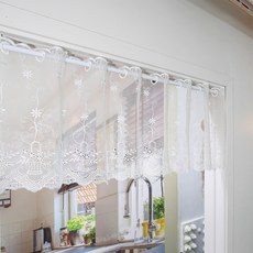 清新花盆刺繡迷你短窗簾, 白色