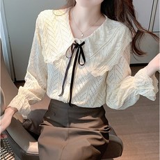 POPLAR NC 刺繡簍空領結長袖襯衫