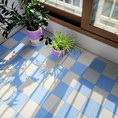 Saenghwaleobgeulyeonguso 混搭組合式拼接地板, 白色 + 天空藍, 72個