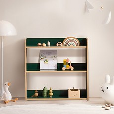 윌로우 조이 마이비 낮은 아기 유아 어린이 오픈형 교구장 3단 826 x 814 mm, 딥그린 + 자작나무