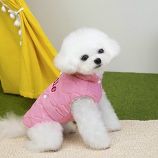 티티펫 강아지 스마일 퀄팅 패딩 베스트 의류, 핑크, 1개