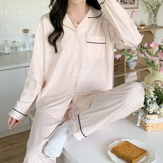 안나앤코 여성용 잔도트 긴팔 파자마 상하의 세트