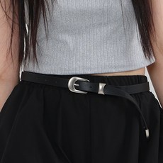 Elsso 復古霧面銀色細版皮革腰帶