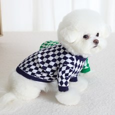 AMYLOVESPET 寵物用CH棋盤格圓領針織衫, 海軍藍