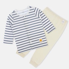 Organic Boom 孩童微笑圖案條紋長袖長褲睡衣套裝