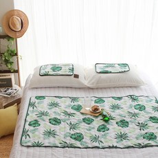 BAZAAR 印花涼感墊+枕頭墊組 2入, Some Green, 涼墊+涼枕墊