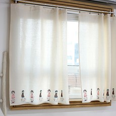 女友刺繡小窗簾 袖珍型, 亞麻象牙色