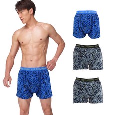 ELLE HOMME 摩登棉質五片式平口褲3件組 1藍2黑