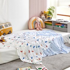 Modern House 印花柔軟竹纖維紗毯 2件組, 象牙色+藍色