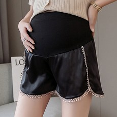 開衩絲綢高腰孕婦打底短褲