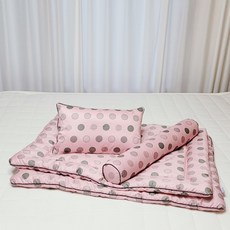 아띠블랑 코튼 아기베개 커버 2p + 속통 + 차렵이불 + 바디필로우 세트, 핑크솔루나