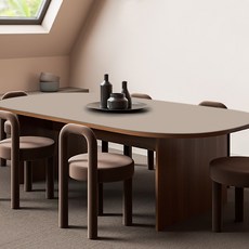 쾌청 어나더 양면 가죽 방수 식탁보 타원형, 코코아 + 진그레이