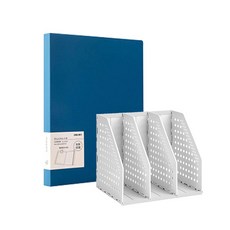 deLi 3折折疊迷你書架+時尚透明文件夾20p套組79003-B03122, 灰色（書架）、藍色（透明文件）, 1套