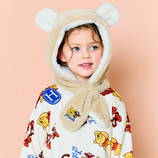 HEJMINI 童款小熊維尼刺繡熊耳造型絨毛帽