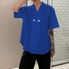 블랙101 남성용 조비에브 더블 버튼 반팔 셔츠 B234MF00012