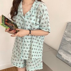 쿠밍 여성용 반팔 투피스 홈웨어 파자마