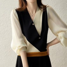 LUNA GIRL 女款Chouette撞色V領針織衫