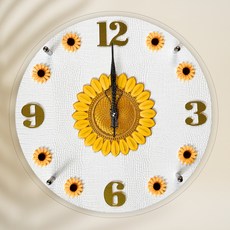 엔틱타운 무소음 가죽 해바라기 벽시계 대형, 화이트