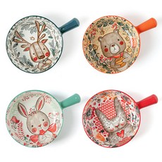 Tions可愛角色含手柄義大利麵碗 TZ42 4款, 1套, 藍色+橘色+薄荷綠+紅色