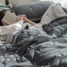 The Zari Creamy空氣洗刺繡雙面薄被, 冬霧灰