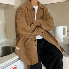 男士時尚潮流復古燈芯絨長袖襯衫兼Oversize開襟衫