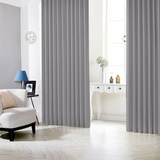 SIWOO DECO 夏洛特穿環式遮光窗簾 2入 + 窗簾綁帶 2入組, 打孔型, 石灰色