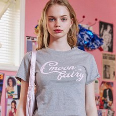 문페어리 여성용 통기성 문 로고 크롭 티셔츠