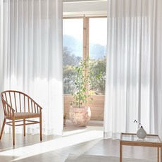 米白色雪紡素色掛鉤式客廳窗簾 2片, 白色