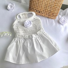 Groomingdaeng-i 寵物鉤針兩件式短版針織衫 + 短裙套裝, 1套, 象牙白