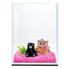 Rora Pet 15高立方加濕魚缸+彩石+人物模型+仿古屋+七彩花朵3件套, 玫粉色（彩石），隨機發貨（人物模型，仿古屋）