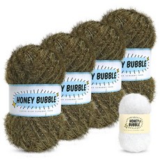 Knitt Honey Bubble 菜瓜布編織線 90g x 4入 + 迷你菜瓜布 20g 組合, 39 棕色卡其
