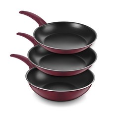 Vino IH電磁爐適用不沾鍋具3件組, 酒紅色, 平底鍋 22cm+平底鍋 28cm