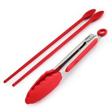 BERING 矽膠不銹鋼廚鉗+廚筷, 廚房鉗(紅色)+筷子(紅色)