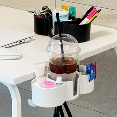 Kamsungnamja 免鑽孔書桌包包掛勾 杯架型 + 半月杯組合, 1套, 白色