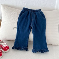 EYOUMONG 兒童寬鬆版型牛仔鬆緊帶荷葉邊長褲 E6S337