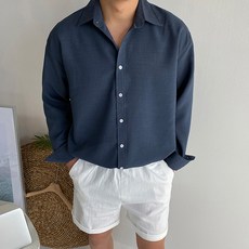 Meosidda 男性透氣經典款聚酯亞麻襯衫