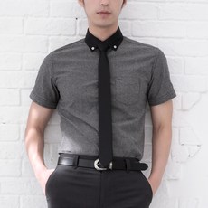 男款牛津雙色領修身鈕扣短袖襯衫