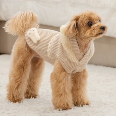 반려동물 팡팡 민소매 후드 니트 티셔츠 TS7818, 베이지, 1개