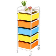 오픈형 철제 바퀴 트롤리 서랍 5단 YT_RA1182, 알록달록