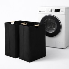 MEO 亞麻可折疊洗衣籃 木質提把 2入